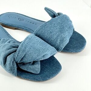 Katy Perry Size 7 The Halie Bow Sandal Blue Denim Slide NEW Flat Shoes $89